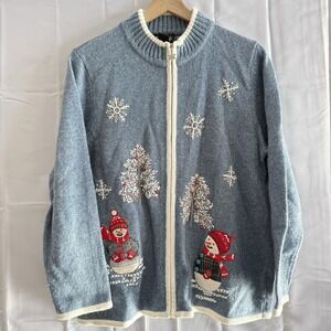 Designers Studio L Originals Ugly Christmas Sweater Full Zip Cardigan Wool Blend